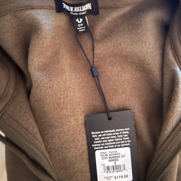 True Religion Olive Green Hoodie with Gold Logo - Picture 3 of 3